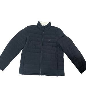 Nautica mens quilted reversible jacket Sz Large 1 side dk blue the other white